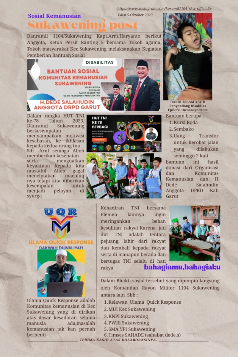 Dalam rangkaian acara ini, Kapt. Arm. Haryanto bersama anggota Persit Ranting 5, tokoh agama, tokoh masyarakat, dan berbagai elemen masyarakat setempat telah menggelar serangkaian kegiatan bhakti sosial yang hangat.