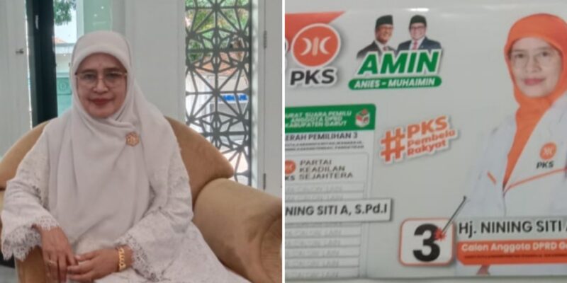 Haji Nining Sitia, A,S,PD,I mencalonkan diri sebagai Calon anggota legislatif (Caleg) Dapil 3 DPRD Kabupaten Garut periode 2024-2029 dari Partai Keadilan Sejahtera (PKS).