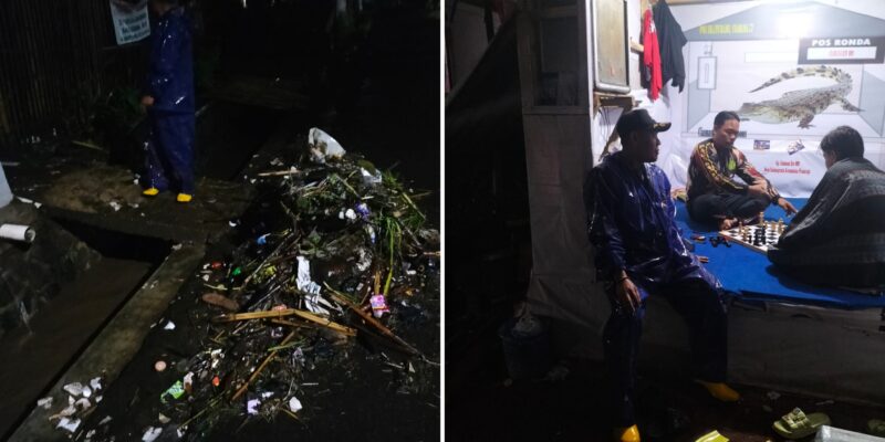 Kondisi air meluap di Jalan Desa Kampung Ciamana, Desa Sindangratu, Kecamatan Wanaraja, Kabupaten Garut, Kamis malam (11/01/2024).
