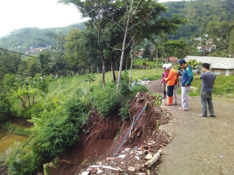 Kondisi pasca bencana longsor dan pohon tumbang di Kecamatan Karangtengah, Kabupaten Garut, Jum'at (05/01/2024).