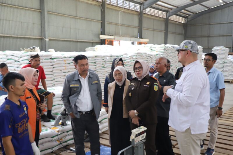 Penjabat (Pj) Bupati Garut, Barnas Adjidin, mengecek secara langsung ketersediaan beras di Gudang Bulog, berlokasi di Jalan Cimanuk, Kecamatan Tarogong Kidul, Kabupaten Garut, Selasa (5/3/2024).