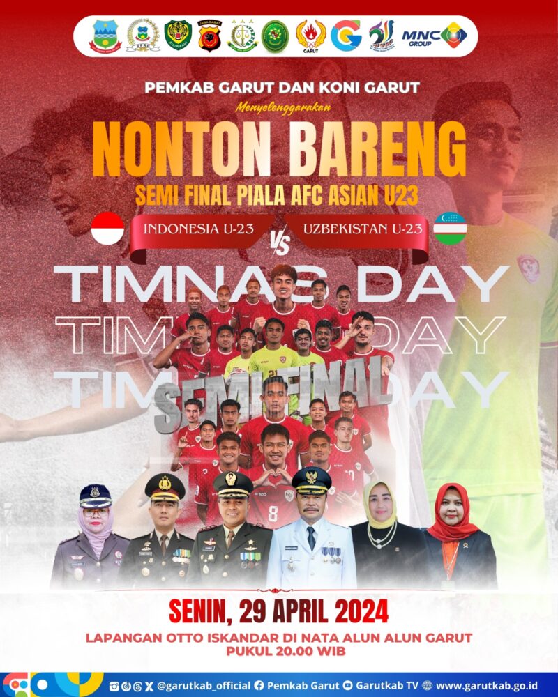 Semangat Garuda Muda terus berkobar, Timnas Indonesia U-23 akan bertanding di babak semifinal Piala Asia U-23 melawan Uzbekistan di Stadion Abdullah bin Khalifa, Doha, Qatar, malam ini (29/4/2024) pukul 21.00 WIB. Acara ini dimulai pukul 20.00 WIB, dan akan dihadiri Penjabat Bupati Garut, Barnas Adjidin dan para pimpinan Forkompinda (Forum. Koordinasi Pimpinan Daerah).
