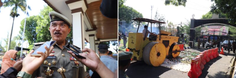 Pelaksanaan Upacara Peringatan Hari Ulang Tahun (HUT) Satuan Polisi Pamong Praja (Satpol PP) ke-74, Satuan Perlindungan Masyarakat (Satlinmas) ke-62, dan Pemadam Kebakaran (Damkar) ke-105 tingkat Kabupaten Garut yang berlangsung di Lapangan Sekretariat Daerah (Setda) Garut, Jalan Pembangunan, Kecamatan Tarogong Kidul, Kabupaten Garut, Kamis (30/5/2024).