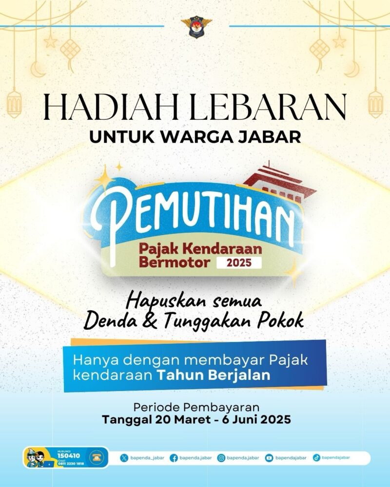 Pemerintah Daerah Provinsi Jawa Barat (Pemdaprov Jabar) menghapus seluruh tunggakan pajak kendaraan bermotor, baik roda dua maupun roda empat, bagi masyarakat yang hingga kini belum membayarkan kewajibannya.