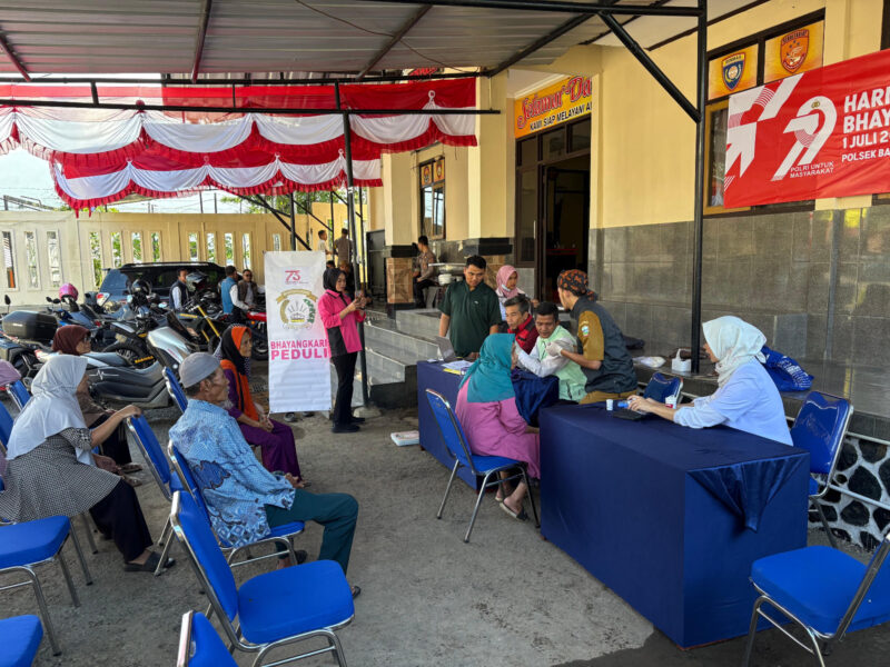 Dalam rangka memperingati Hari Ulang Tahun Bhayangkara ke-79, Polsek Banjarwangi menggelar kegiatan pemeriksaan kesehatan gratis yang ditujukan untuk masyarakat umum, TNI-POLRI, serta perangkat desa Kadongdong yang bertempat di Mapolsek Banjarwangi. Kamis (03/06/2025).