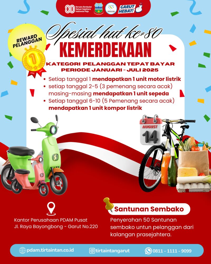 Menyambut Hari Ulang Tahun (HUT) Republik Indonesia ke-80, PDAM Tirta Intan Garut menggelar perayaan istimewa yang memadukan semangat kemerdekaan dengan apresiasi kepada pelanggan setia.